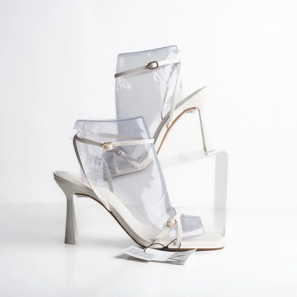 Zara Womens Crossed Strap Heels Sandals White Leather 2337/110 US 9 EU 40 NWT - Picture 2 of 8